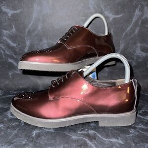 AGL Womens Parker Oxford Burgundy Patent Brogue Lace Dress Shoe Size 37 US 7